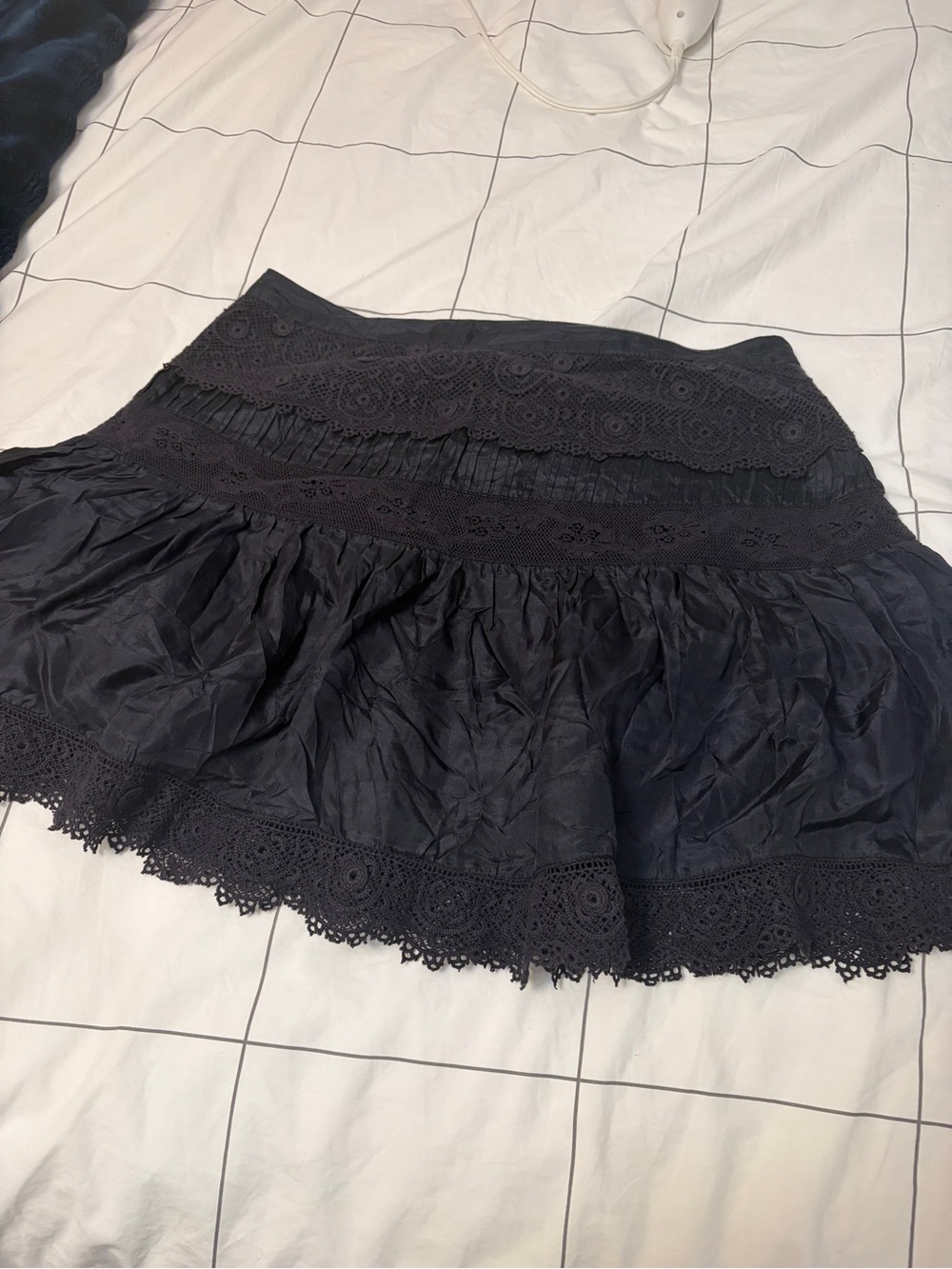 LoveShackFancy Black Eyelet Tiered Skirt
